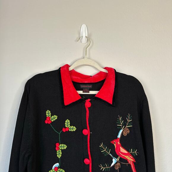 Vintage Christmas Sweater Bobbie Bell Holly Berry Cardinals Womens Size XL - Picture 3 of 9
